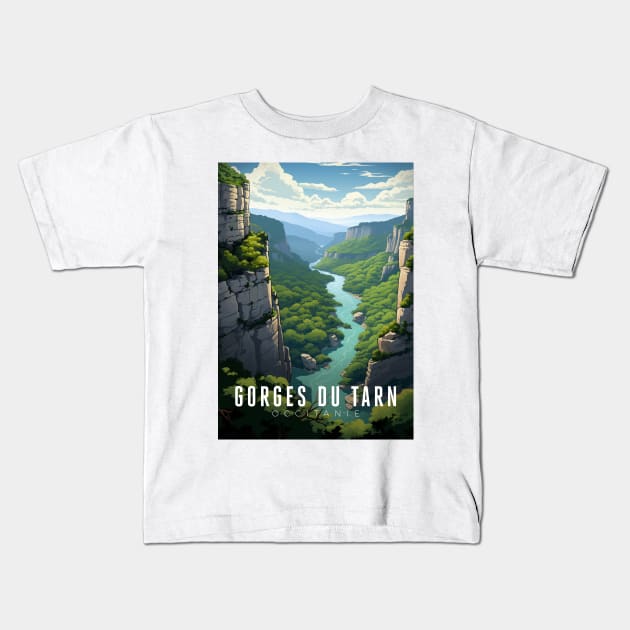 Affiche Gorges du Tarn - France - illustration Kids T-Shirt by Labonneepoque